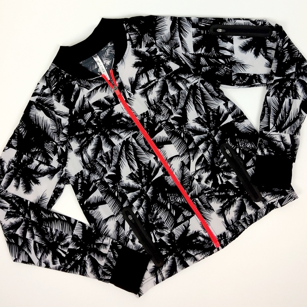 Fabletics Black Hot Pink Palm Tree Jacket Size M